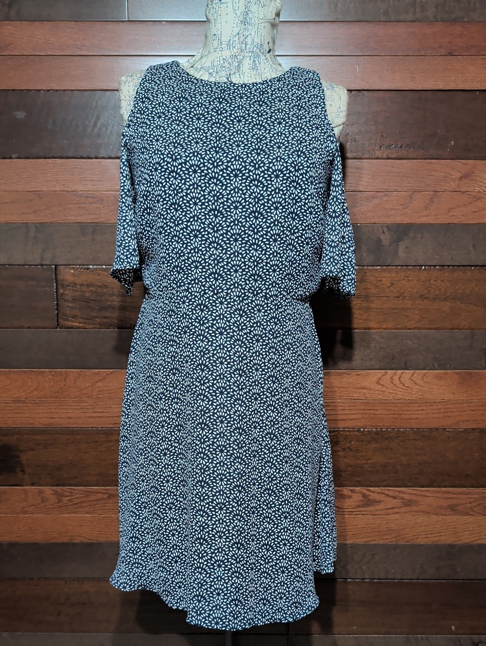 Banana Republic Navy and White Floral Midi Dress